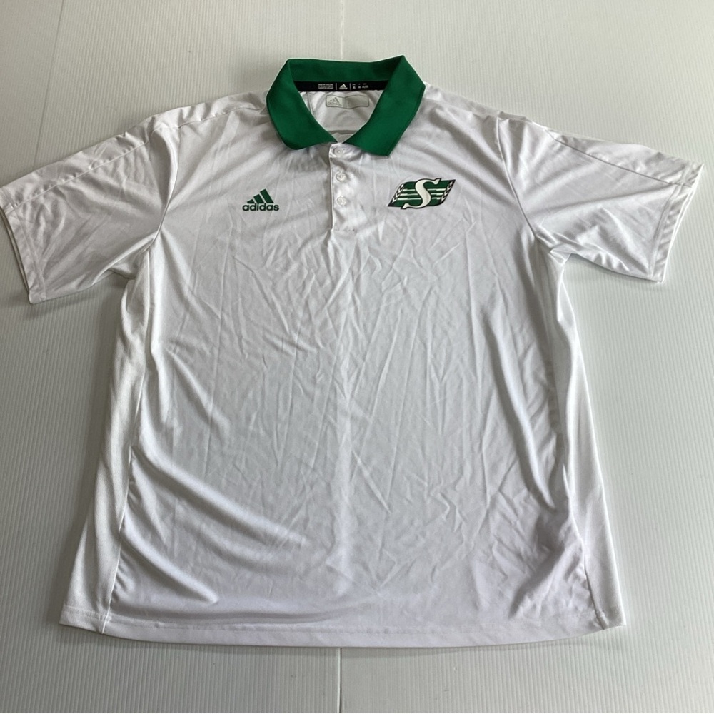 Saskatchewan Roughriders Adidas CFL White golf polo shirt Mens XL * Read